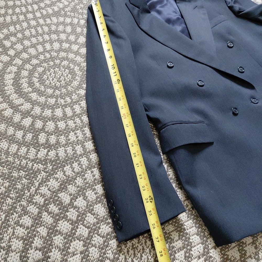 A. Sheilds Blazer Jacket Mens 44L Blue Wool Double Breasted Peak Lapel Classic - Picture 9 of 12